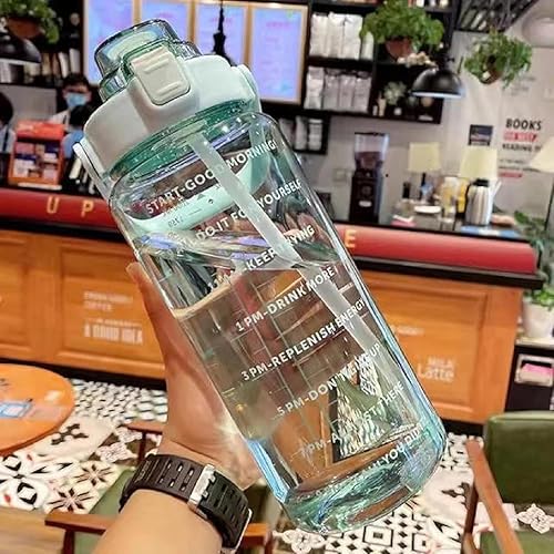 2 L Capacity Belt Straw Transparent Motivational Water Bottles|Time Marker Leak Proof&Break-Proof|Best Usage For Office/School/Gym/Travel Bottle|Bpa-Free Fitness Sports Bottle (GREEN), Plastic — 69% Off on Amazon