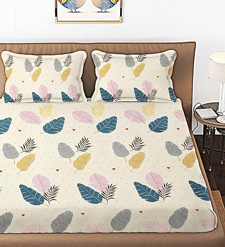 210 TC Cotton Double Bedsheet with 2 King Size Pillow Covers Soft Wrinkle Free Brethable Easy Care (90X90 Inches, 7 x 7.5 Feet Cream — 70% Off on Amazon