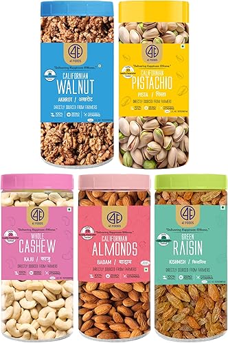41 Foods Premium Dry Fruits Combo of Almonds Cashews Pistachios Raisins and Walnuts | Pack of 5 | 200g Each | 1 KG — 54% Off on Amazon