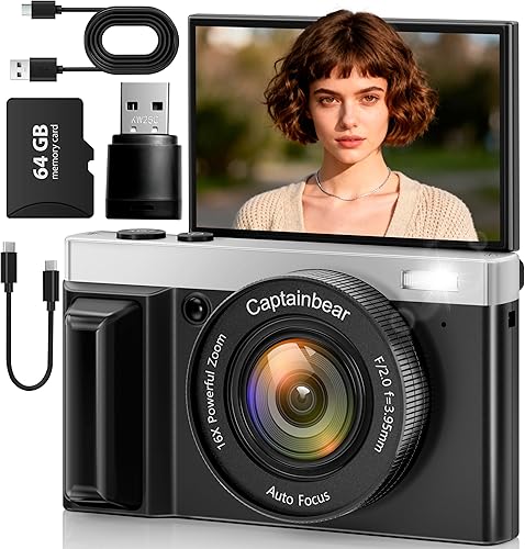 4K Digital Camera,64MP Cameras for Photography with 16X Digital Zoom, AutoFocus Vlogging Camera for YouTube, 3 inch 180°Flip Screen Compact Travel Camera, Anti-Shake 4K Video Cameras — 37% Off on Amazon