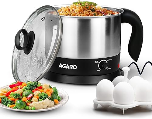 AGARO Esteem Electric Multipurpose Kettle 1.2L, 600W, with Stainless Steel Body, Egg Rack, Grill Rack, 3 Heating Modes & Rapid Boil Technology, Boiling Water, Tea, Coffee, Oats, Noodle, Soup, Black — 35% Off on Amazon