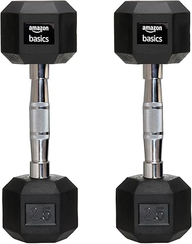 amazon basics Rubber Encased Hex Dumbbell Weight Set Of 2, 2.5 Kg,Black — 55% Off on Amazon