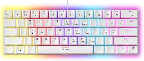Ant Esports MK1200 Mini 60% Wired Mechanical Gaming Keyboard – Red Switch, Rainbow Backlit, 61 Keys, Anti-Ghosting, USB, Compact TKL – Compatible with Windows, macOS, PS5, Xbox, Laptop & PC (White) — 71% Off on Amazon
