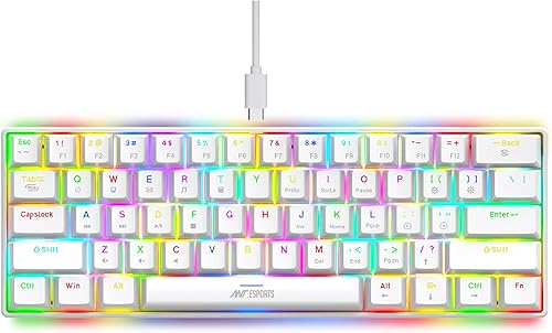 Ant Esports MK1300 V2 60% Wired Mechanical Gaming Keyboard, 61-Keys Compact Mini Software Controlled, Brown Switch, RGB Backlit, Anti-Ghosting, USB-C Wired, Portable for PC/Mac Gaming & Typing – White — 64% Off on Amazon