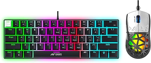 Ant Esports Thunder10, 60% Wired Mechanical Gaming Keyboard Mouse Combo, Anti-Ghosting Brown Switch RGB Backlit Keyboard,5 Programable Buttons 3200DPI RGB Weight Honeycomb Mouse PC MAC_Carbon Black — 70% Off on Amazon
