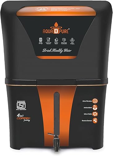 AQUA D PURE 4 in 1 Copper RO Water Purifier with 10 Stage Purification Filtration, UV, UF, TDS Adjuster and 12 Liter Large Storage Tank, Suitable for all type of water supply — 80% Off on Amazon