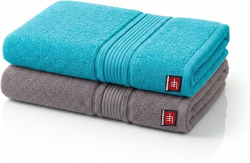 Bath Towel Set of 2 | 380 GSM 100% Cotton Large Size Towels | Highly Absorbent, Quick Dry & Lightweight | Soft Bath Towels for Men & Women (Grey & Teal) — 54% Off on Amazon