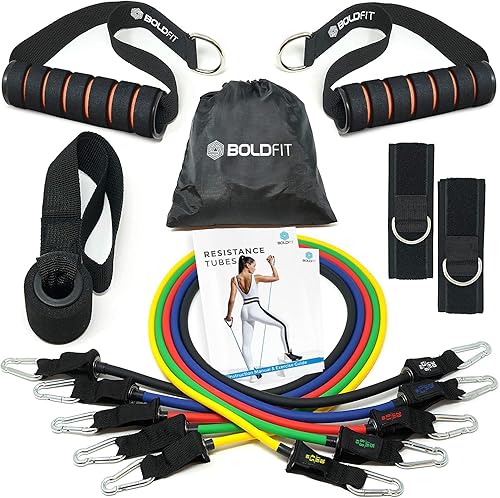 Boldfit Resistance Band Set with Handles, Portable Toning Tubes with Door Anchor & Foam Handles. Resistance Tube Kit with Bag and Ankle Straps Included. (11 Pieces Tube Set), Multicolor, L — 57% Off on Amazon