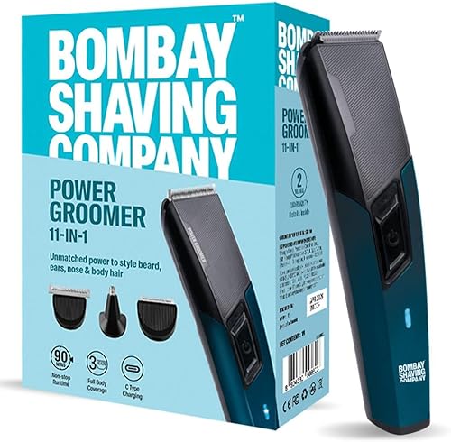 Bombay Shaving Company 11 In 1 Trimmer Men|All In One Full Body Trimmer|90 Min Charge Time|90 Mins Run Time|Hair, Ear, Beard, Body, Nose Trimme|Type C Charging|Power Groomer (New Model),Blue — 50% Off on Amazon