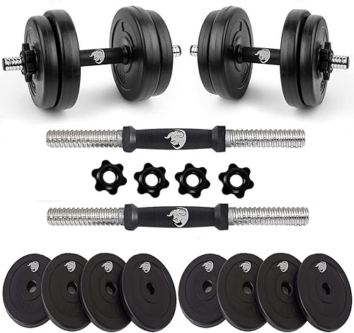 BULLAR Adjustable Dumbbells 20 KG Set | Dumbbells with Rod | Home Gym and Fitness Equipment | Gym Weights Plates | Home Gym Accessory | 20kg Pair | Star Nut Dumbbell Rod — 76% Off on Amazon