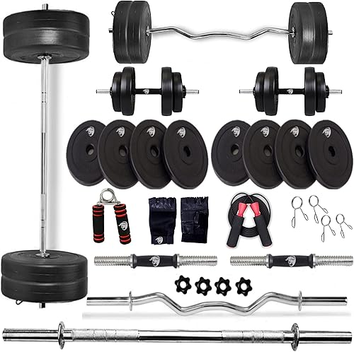 BULLAR Home Gym Set, Home Gym Combo, Home Gym Equipments for Men, Home Gym Kit with 40Kg PVC Weight Plates, 5ft Straight Rod and 3ft curl Rod, 1 Pair Dumbbell rods & Accessories — 38% Off on Amazon