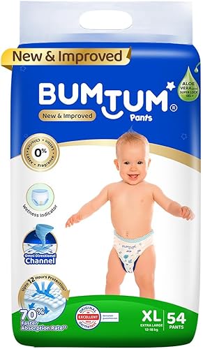 Bumtum Baby Diaper Pants, XL Size, 54 Count, Double Layer Leakage Protection Infused With Aloe Vera, Cottony Soft High Absorb Technology (Pack of 1) — 51% Off on Amazon