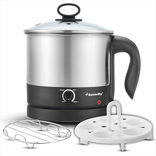 Butterfly Matchless Stainless Steel Multi Kettle 1.2 Litre | With Egg Rack, SS Stand | 600 Watts | For Hot Water, Tea, Coffee, Noodles, Egg Boiling, Soup | Dry Boil Protection | Silver — 38% Off on Amazon