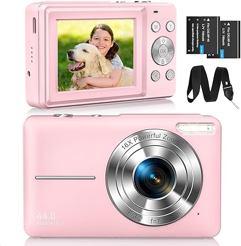 CAMKORY Digital Camera FHD 1080P 44MP Compact Camera 16X Digital Zoom Camera Small Easy to Use Selfie with 2 Batteries for Children Beginners Girls — 50% Off on Amazon