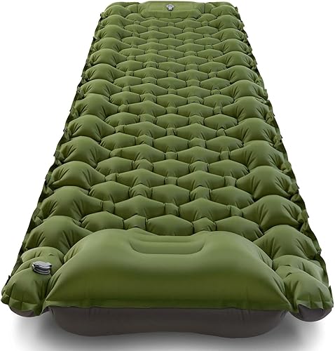 Camping Sleeping Pad, Ultralight Camping Mat with Pillow Built-in Foot Pump Inflatable Sleeping Pads Compact for Camping Backpacking Hiking Traveling-Light Green, Nylon — 36% Off on Amazon
