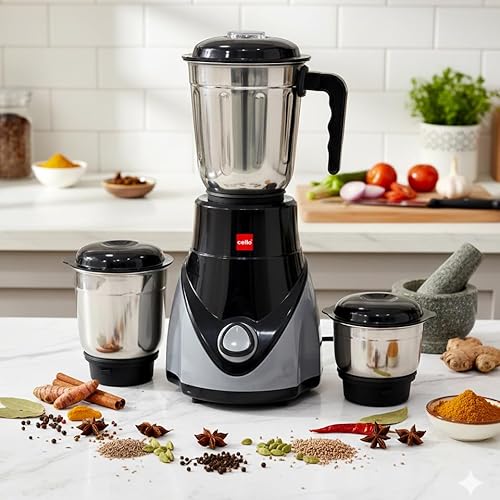 CELLO Rivo Mix 3 Jar ISI Certified Mixer Grinder 500 Watts, Black Grey | 1 x 1200ml, 1 x 800ml, 1 x 400ml Stainless Steel Jars with Lid, Super Efficient SS Blades | 2 Years Manufacturing Warranty — 52% Off on Amazon