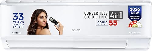 Cruise 1 Ton 3 Star 4-in-1 Convertible Inverter Split AC with 7-Stage Air Filtration (100% Copper, 2-Way Swing, PM 2.5 Filter, 2026 Model, CWCVBM-VQ1D123, White) — 41% Off on Amazon