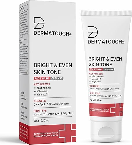 DERMATOUCH Bright & Even Tone Face Wash with Niacinamide, Vitamin E and Kojic Acid | Daily Gentle Face Wash For Tan, Pigmentation, Uneven Tone | 70g — 27% Off on Amazon