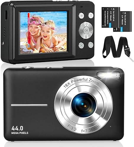 Digital Camera FHD 1080P 44MP Compact Camera 16X Digital Zoom Camera Small Easy Operation Image Stabiliser with 2 Batteries for Children Beginners Boys Girls Black (CAM22) — 50% Off on Amazon