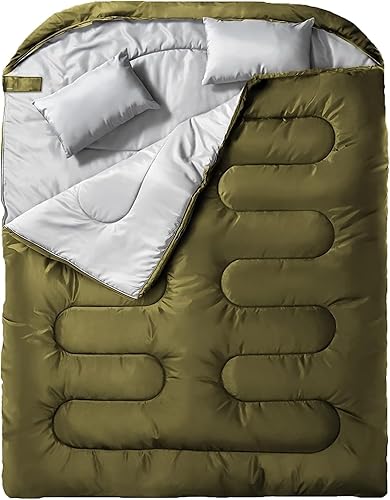 Double Sleeping Bag for Adults with Pillow - XL Queen Size, Two-Person Sleeping Bag for All Seasons - Ideal for Camping, Hiking, Backpacking - 2 Person Sleeping Bags for Cold and Warm Weather — 41% Off on Amazon
