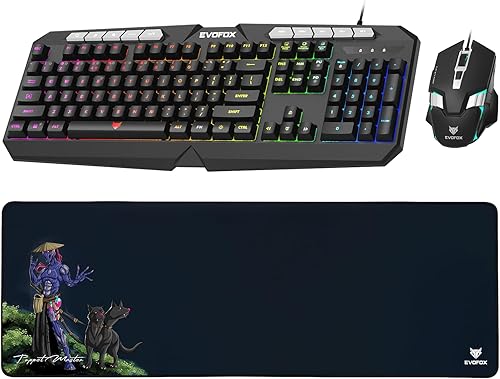 EvoFox Deathray v2 3 in 1 Gaming Keyboard & Mouse Combo with Puppet Master Deskpad | 6 Zone RGB Backlighting, 19 Anti Ghosting Keys, Membrane Keys, Ergonomic, Full-Size | 6 Buttons, 7 Color LED Lighting, Upto 3600DP | Extended Deskpad (Wired) — 36% Off on Amazon