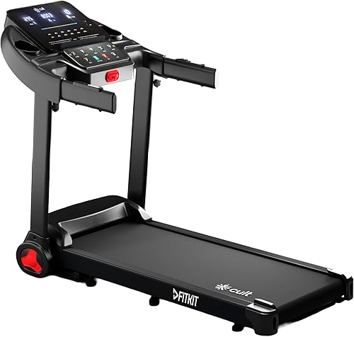 Fitkit by Cult PowerRun96Auto BLDC Treadmill 5.5HP Peak | 120kg Capacity | 15-Level Auto Incline | 14 km/hr Speed | Foldable with Wheels | 12 Preset Programs & Tablet Holder | Perfect for Home Fitness — 64% Off on Amazon