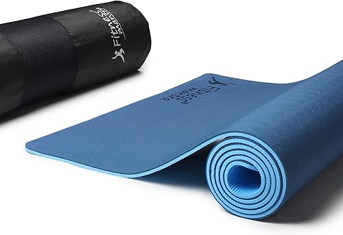 Fitness Mantra® TPE Dual Color Anti-Slip Yoga Mat with Cover Bag for Gym Workout and Yoga Exercise for Men & Women Fitness| 1 Piece| 6mm| 24 inchx72 inch| Dual Color| Premium| Navy + Sky| — 76% Off on Amazon