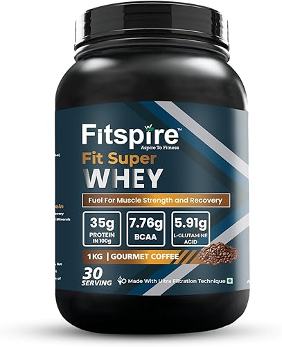Fitspire Fit Super Gourmet Coffee Whey Protein Powder 1kg (35g Protein Per 100g) | Zero Added Sugar | Enhanced with Digestive Enzyme Blend — 73% Off on Amazon
