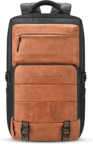 Gear Double Decker 31L Large Water Resistant Faux Leather Anti-Theft 5 Compartment Backpack/Laptop Bag/Office Bag for Men/Women (Navy-Tan) — 64% Off on Amazon