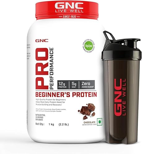GNC Pro Performance Beginner’s Protein | 1KG (2.2 LBS) | Chocolate| Digezyme For Better Absorption| Pure Whey Protein | Fast Muscle Building & Recovery | With 5 g EAA & 2.2 g BCAA | Imported — 46% Off on Amazon