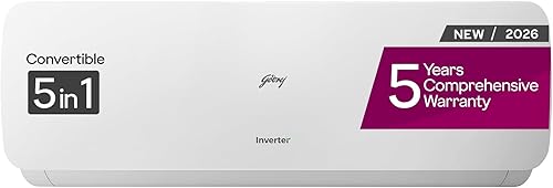 Godrej 1.5 Ton 3 Star, 5 Years Comprehensive Warranty,AI Powered, 5 in1 Convertible Cooling, Inverter Split AC (Copper, Heavy Duty Cooling at 52°C, AC 1.5T SIC 18NTC3 WZE 3S,White) — 33% Off on Amazon