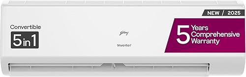 Godrej 1.5 Ton 5 Star, 5 Years Comprehensive Warranty, AI powered, 5-In-1 Convertible Cooling Inverter Split AC (Copper, Model, Heavy Duty Cooling at 52 °C, AC 1.5T EI 18II5T WZS Split 5S, White) — 35% Off on Amazon