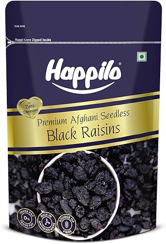 Happilo Premium Afghani Black Raisins Seedless 250g | Kali Kishmish/Kismis | Dry Fruits, Healthy Snacks | Rich in Fiber, Potassium & Antioxidants | Tasty & Nutritious — 22% Off on Amazon