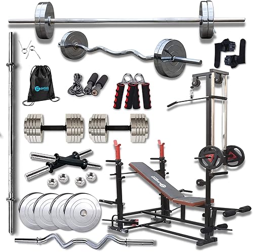 HASHTAG FITNESS Home Gym 20Kg To 100 Kg Steel Weight With 20 In 1 Decline Bench Gym Equipment Set For Home And Gym Workout Fitness Equipment For Men (20Kg) — 43% Off on Amazon