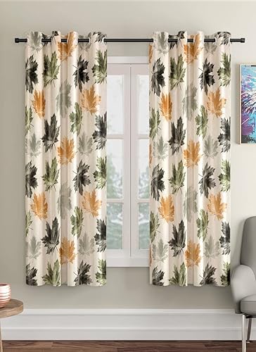 Home Sizzler 2 Pieces 3D Maple Eyelet Polyester Window Curtains - 5 Feet, Green — 50% Off on Amazon