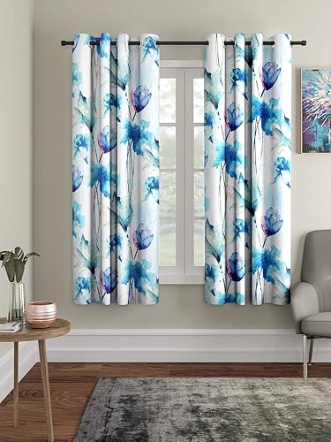 Home Sizzler 2 Pieces Abstract Flower Eyelet Polyester Window Curtains - 5 Feet, Blue — 56% Off on Amazon