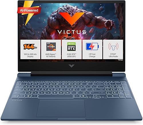 HP Victus, AMD Ryzen 7 7445HS, 4GB RTX 2050, 16GB DDR5(Upgradeable) 512GB SSD, FHD, 144Hz, 300 nits, IPS, 15.6’’, Win11, M365* Office24, Blue, 2.29kg, fb3189ax /3122/ 23ax Backlit, Gaming Laptop — 18% Off on Amazon