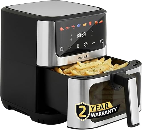 IBELL AEROFRY650 Air Fryer 6.5Litre For Home, 1600W Digital Touch Screen 8 Preset Mode, Rapid Heating up, Non-Stick Oven, Oilless Cooking, Temperature And Time Control, 2 Year Warranty (Black) — 61% Off on Amazon