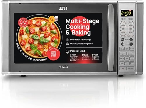 IFB 30L Convection Microwave Oven, 101 Standard Cook Menus (30SC4, Metalic Silver, Steam Clean, Weight Defrost, Grill & Multi-Stage Cooking, 10 Power Levels) — 18% Off on Amazon