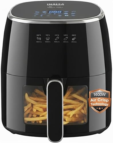 INALSA Air Fryer for Home|5.5 liter Capacity|Visible Window & Internal Light|1600 W with Smart AirCrisp Technology|6-In-1 Appliance With 8 Preset Menu & Digital Display (Tasty fry DW5.5) Black — 57% Off on Amazon