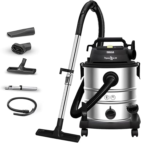 INALSA Vacuum Cleaner Wet and Dry Heavy Duty 1700 W & 25 Ltr Capacity|22KPA Suction|HEPA Filter & Metal Telescopic Tube|2 Year Warranty|SS Metal Tank|For Home,Office,Hotel Cleaning (Master Vac 25) — 59% Off on Amazon
