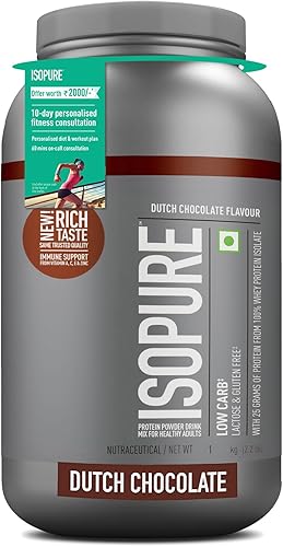 Isopure Whey Protein Isolate Powder with Vitamins for Immune Support & Biotine- 2.20 lbs, 1 kg (Dutch Choc), Lactose-Free, Gluten-Free, Veg protein for Men & Women. Offer Pack. — 20% Off on Amazon