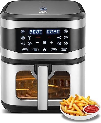 KENT Digital Air Fryer 8L | 1700W | Bake, Grill & Roast | Up to 80% Less Oil Usage | 7 Preset Menu | Digital Display & Touch Control Panel | Glass Window with in built Light | Auto Cut-Off Silver — 50% Off on Amazon