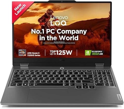 Lenovo LOQ AMD Ryzen 5 7235HS | NVIDIA RTX 3050A 4GB (12GB RAM/512GB SSD/144Hz Refresh Rate/15.6 inch (39.6cm)/Windows 11/Office Home 2024/3 Mon. Game Pass/Grey/2.4Kg), 83JC00JXIN AI Gaming Laptop — 28% Off on Amazon
