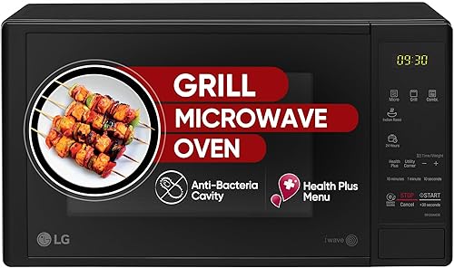 LG 20 L Grill Microwave Oven (MH2044DB, Black, Quartz Heater, I-Wave Technology, Indian Cuisine, Auto Cook Menu, Steam Clean, Anti-Bacterial Cavity & Health plus Menu) — 22% Off on Amazon