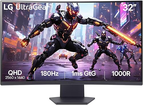 LG 32GS60QC 80cm (32 Inch) Ultragear Curved (1000R) QHD (2560x1440) Gaming Monitor, 180Hz, 1ms, 3-Side Virtually Borderless, Anti-Glare, DP, HDMI X 2, HP Out, AMD FreeSync™, Tilt Adjustment (Black) — 33% Off on Amazon