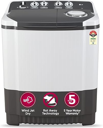 LG 7 Kg 5 Star Wind Jet Dry Semi-Automatic Top Loading Washing Machine (P7020NGAZ, Dark Gray, Rat Away Feature) — 32% Off on Amazon