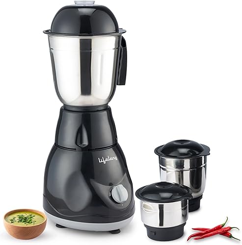 Lifelong LLMG23 Power Pro 500-Watt Mixer Grinder with 3 Jars (Liquidizing, Wet Grinding and Chutney Jar), Stainless Steel blades, 1 Year Warranty (Black) — 63% Off on Amazon