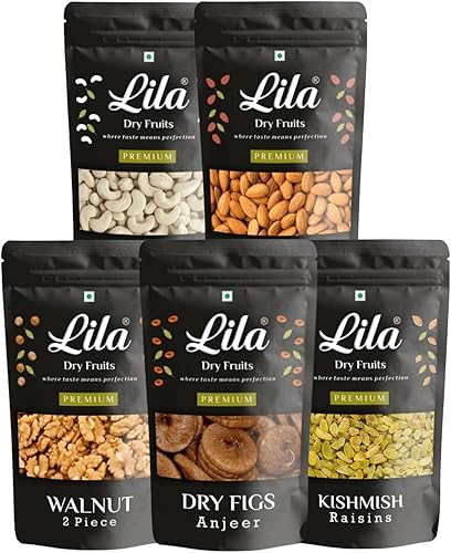 Lila Dry Fruits Daily Needs DryFruit Combo Pack 1Kg (5 x 200g) American Almonds, Afghani Anjeer, Cashews, Raisins, Walnuts | Healthy Nutritious Rich in Vitamins Minerals | Perfect for Gifting — 76% Off on Amazon