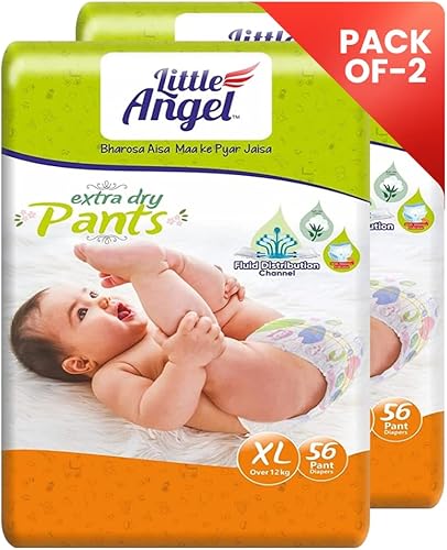 Little Angel Extra Dry Baby Pants Diaper, Extra Large (XL) Size, 112 Count, Super Absorbent Core Up to 12 Hrs Protection & Wetness Indicator, Over 12kg (56 count/pack, Pack of 2) — 51% Off on Amazon